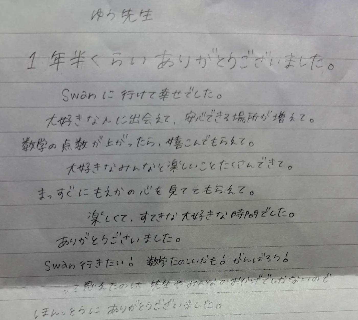 保護者・生徒からのお手紙